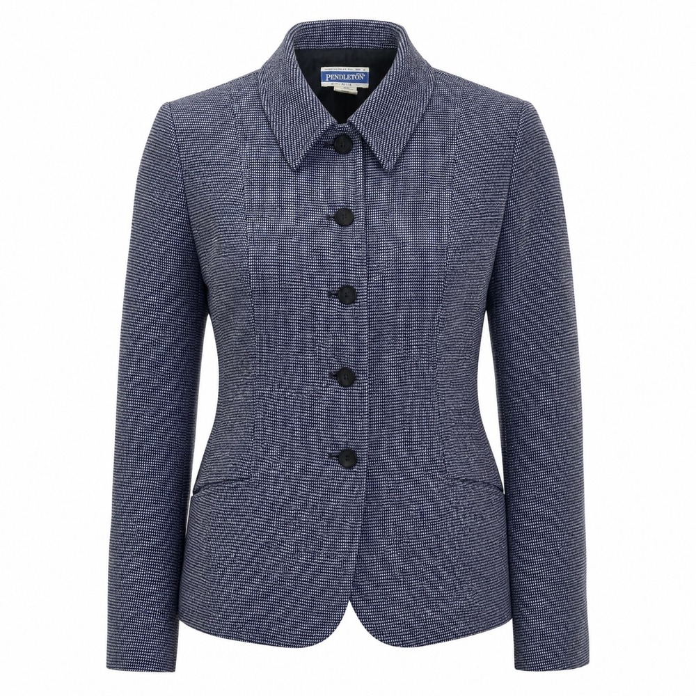 Pendleton Classic Womens 10 Wool Blend Blazer Navy Blue Textured Jacket T359-557